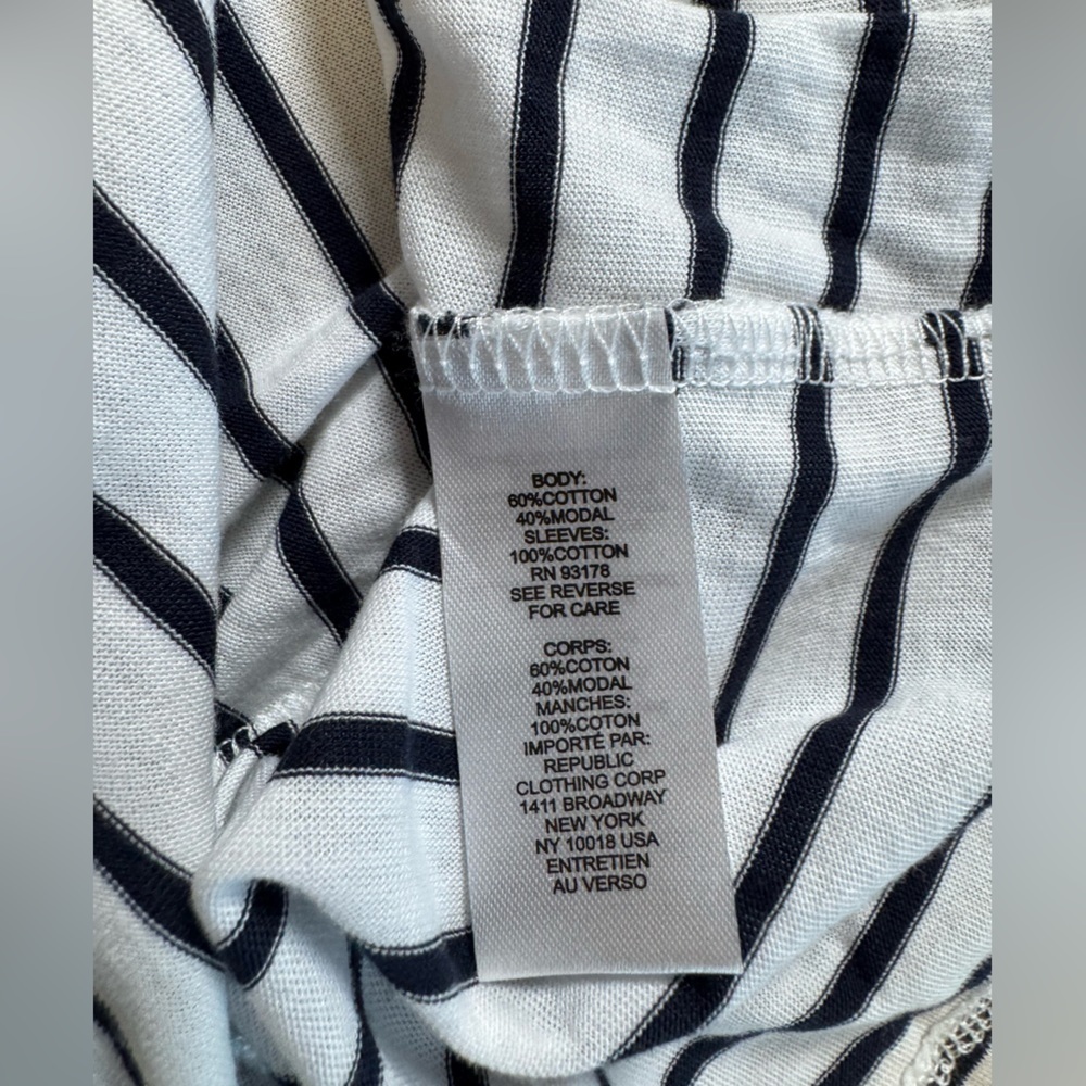 Tahari Blouse Black White Striped Ruffle Short Sleeve NWT size XL - Picture 3 of 6
